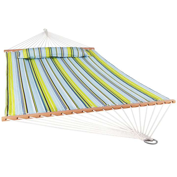 Sunnydaze Large Quilted Fabric Hammock with Spreader Bars - Blue and Green Image 1