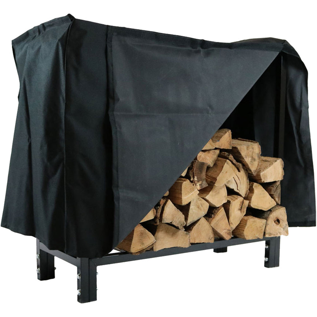 Sunnydaze 30 in Black Powder-Coated Steel Firewood Log Rack and Cover Image 10
