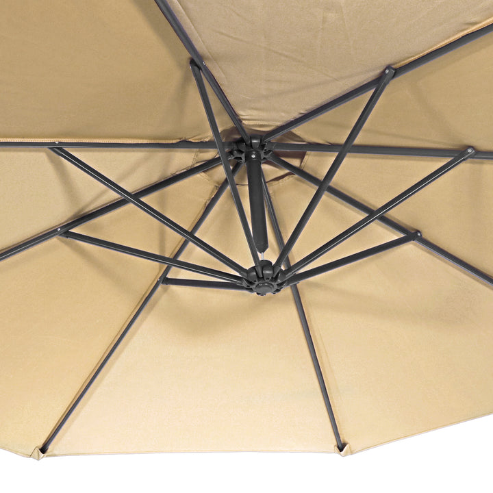 Sunnydaze 10 ft Cantilever Offset Steel Patio Umbrella with Crank - Beige Image 5