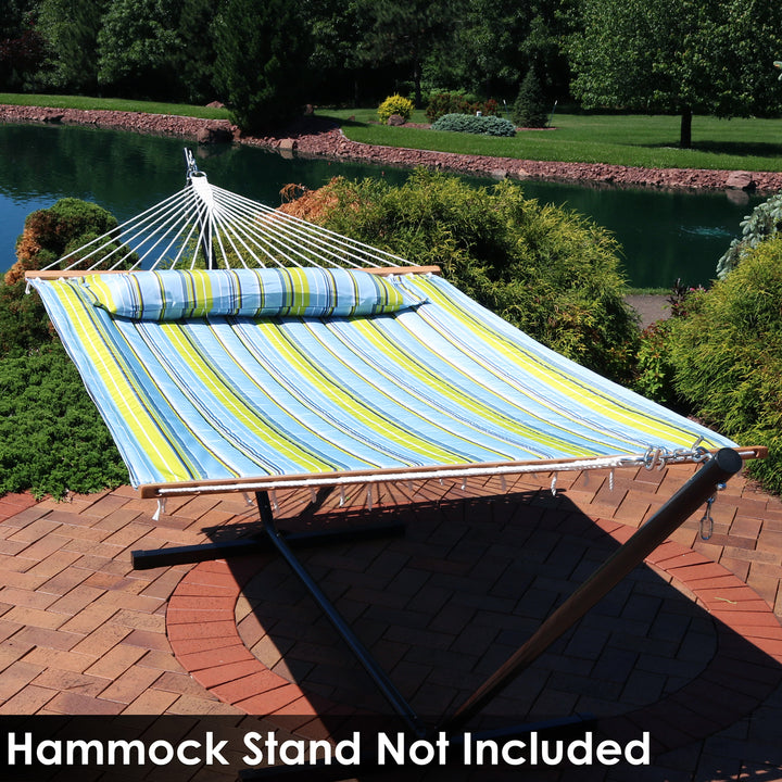 Sunnydaze Large Quilted Fabric Hammock with Spreader Bars - Blue and Green Image 12