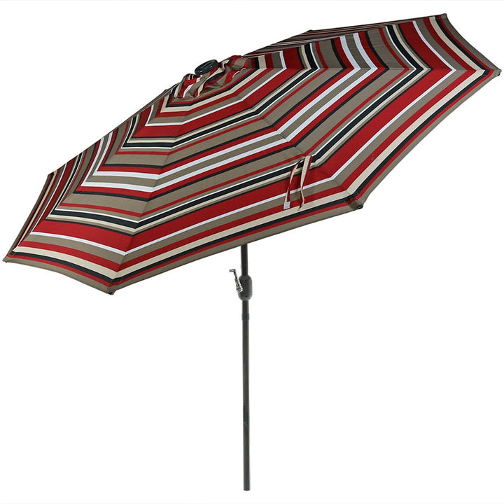 Sunnydaze 9 ft Solar Patio Umbrella with Lights, Tilt, and Crank - Red Image 1