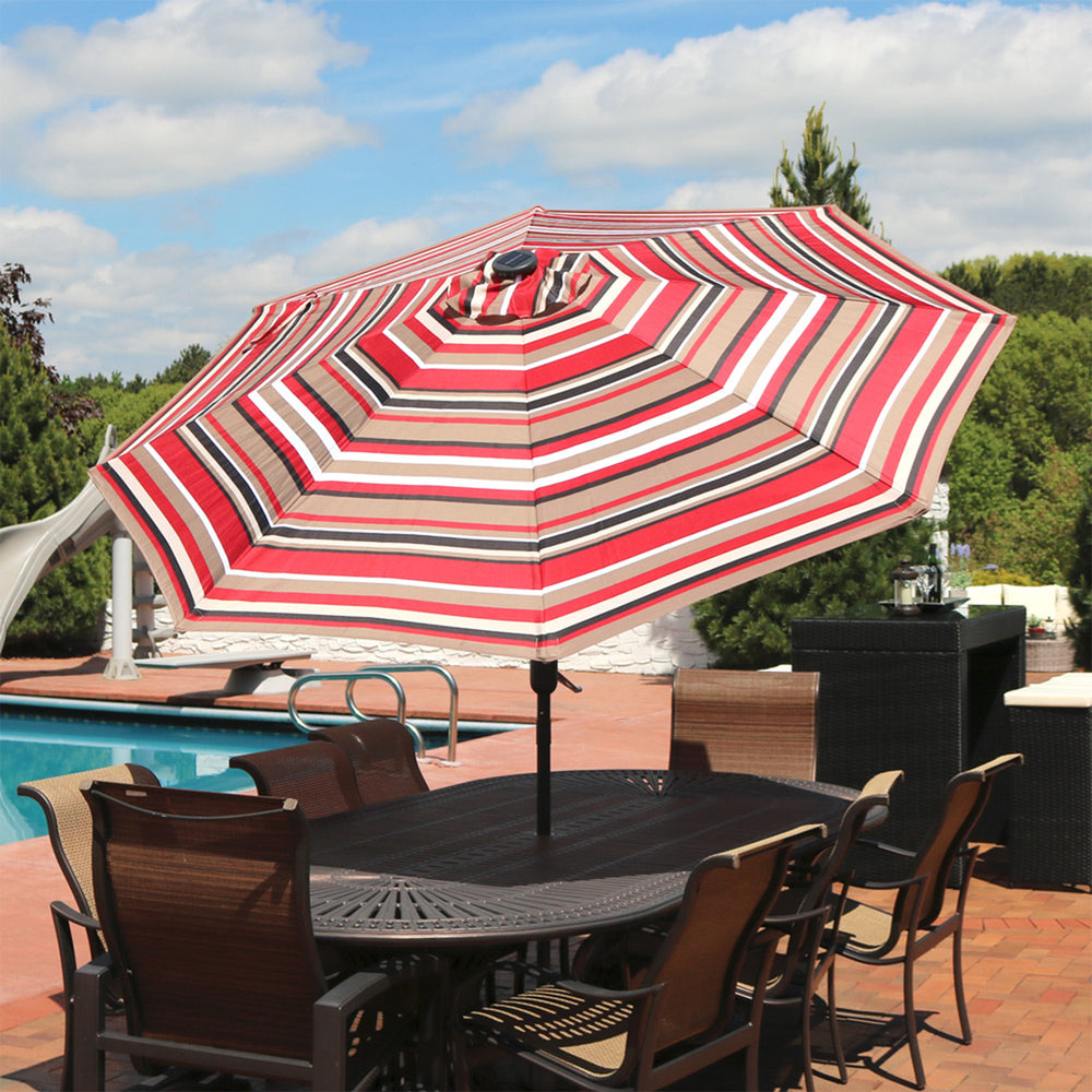 Sunnydaze 9 ft Solar Patio Umbrella with Lights, Tilt, and Crank - Red Image 2