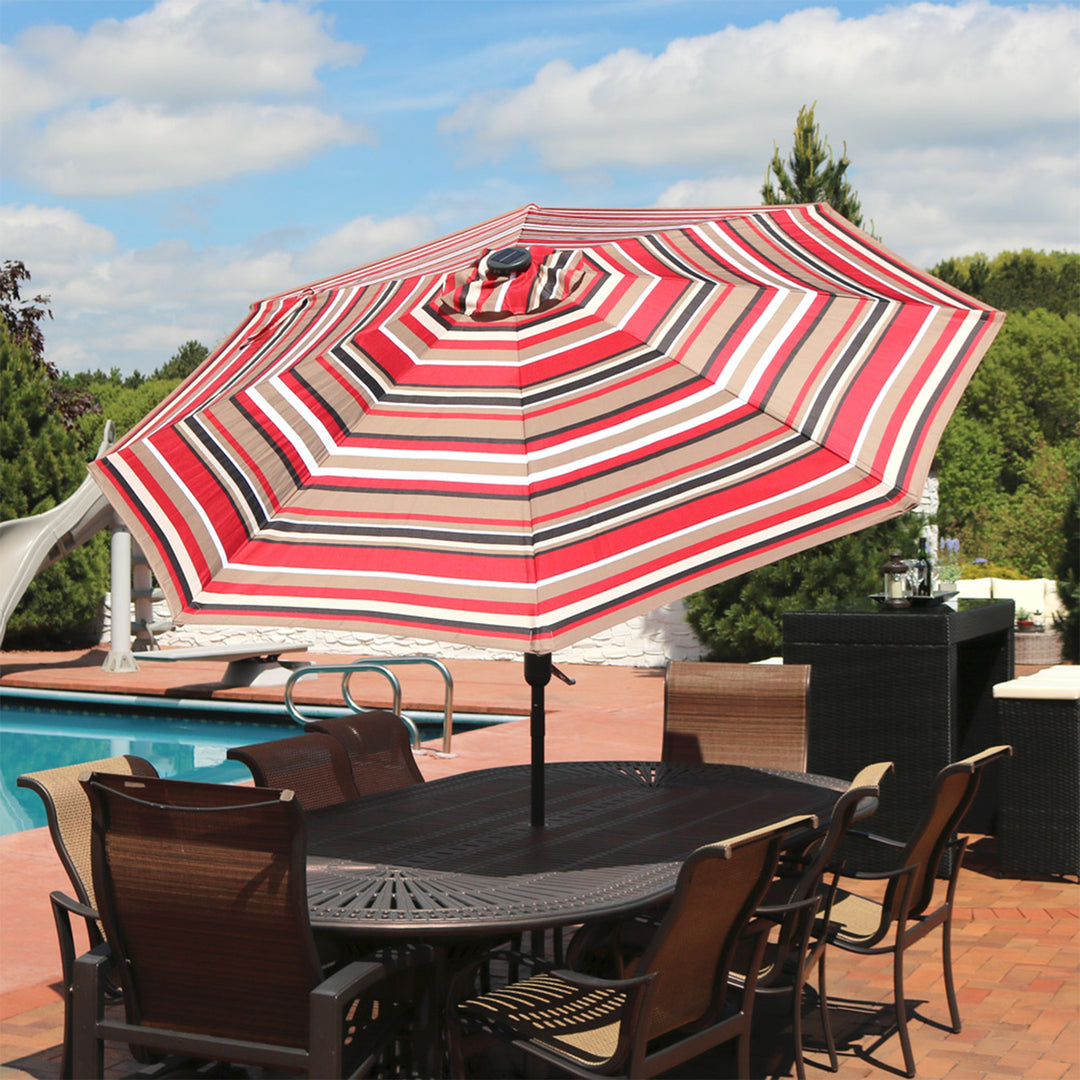 Sunnydaze 9 ft Solar Patio Umbrella with Lights, Tilt, and Crank - Red Image 4