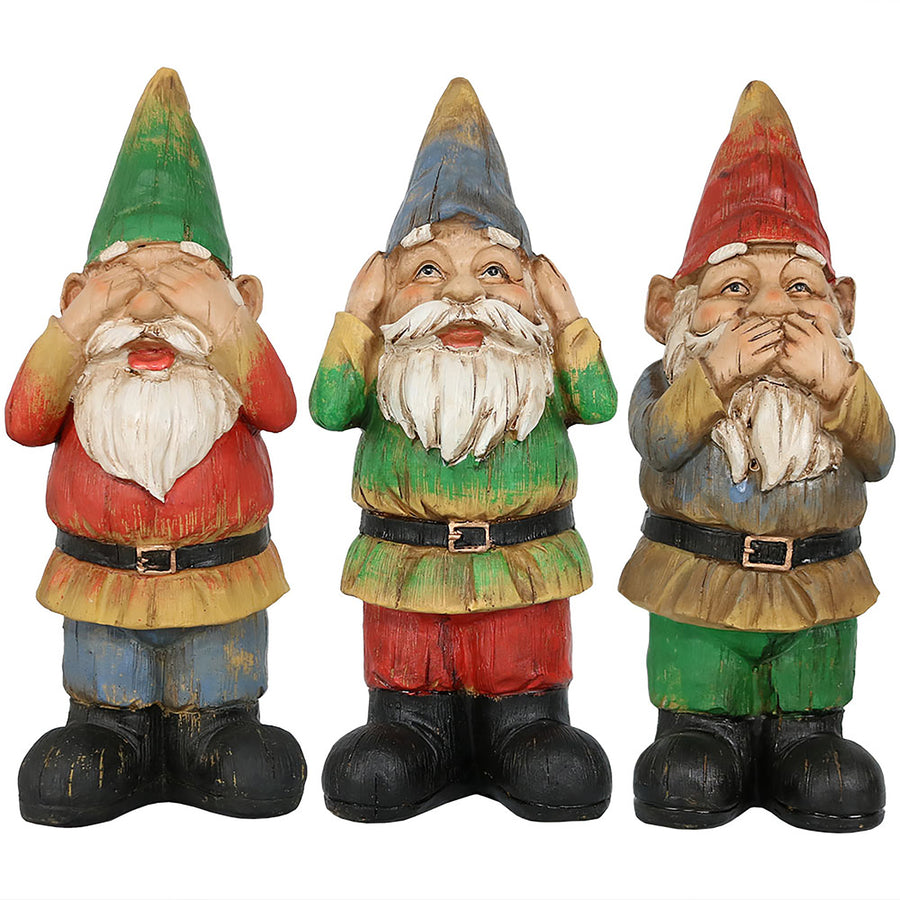 Sunnydaze Hear No Evil, Speak No Evil and See No Evil Garden Gnomes - 12 in Image 1