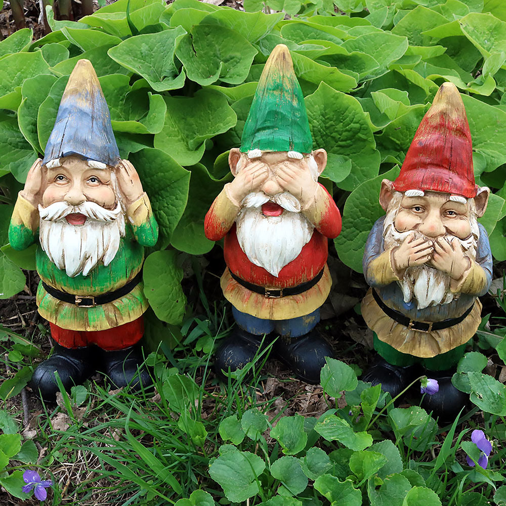 Sunnydaze Hear No Evil, Speak No Evil and See No Evil Garden Gnomes - 12 in Image 2