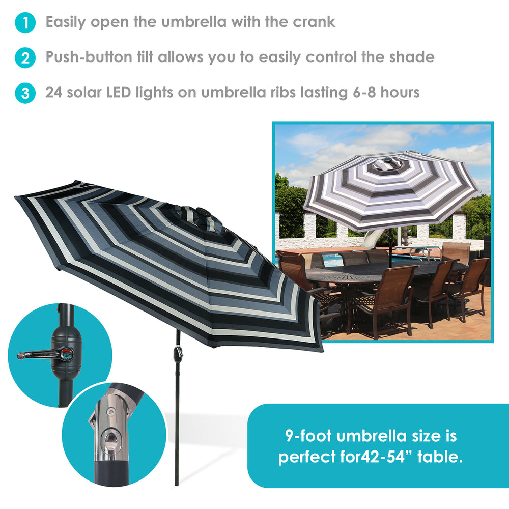 Sunnydaze 9 ft Solar Patio Umbrella with Lights, Tilt, and Crank - Catalina Image 2