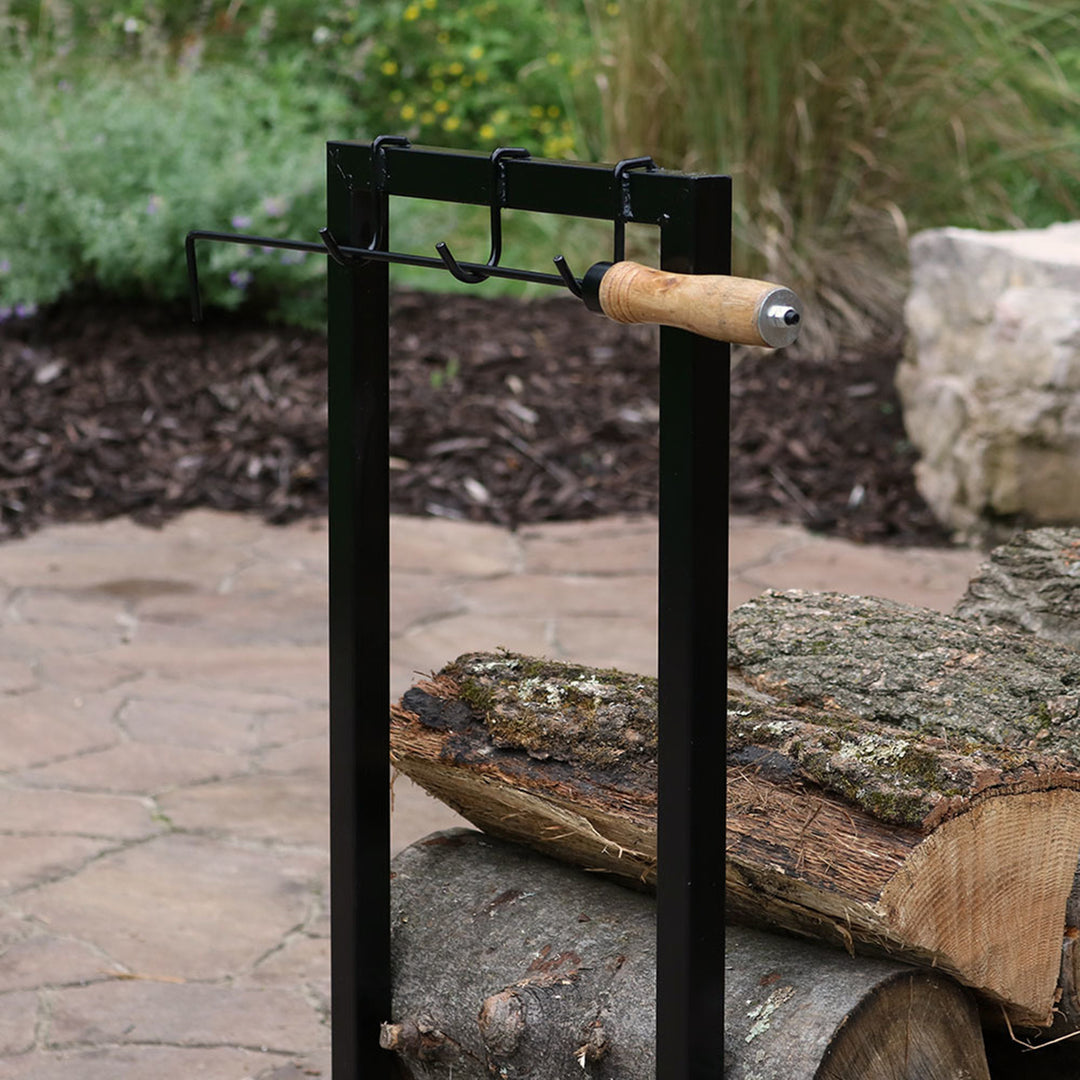 Sunnydaze 30 in Steel Firewood Log Rack with Fireplace Tool Hooks - Black Image 6