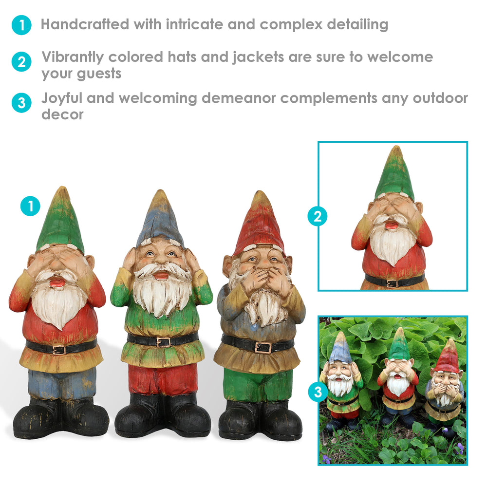 Sunnydaze Hear No Evil, Speak No Evil and See No Evil Garden Gnomes - 12 in Image 2