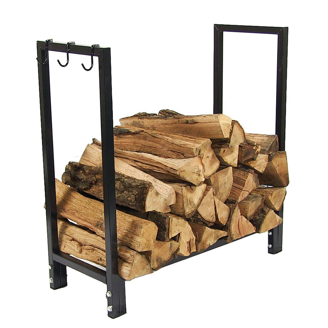 Sunnydaze 30 in Steel Firewood Log Rack with Fireplace Tool Hooks - Black Image 5