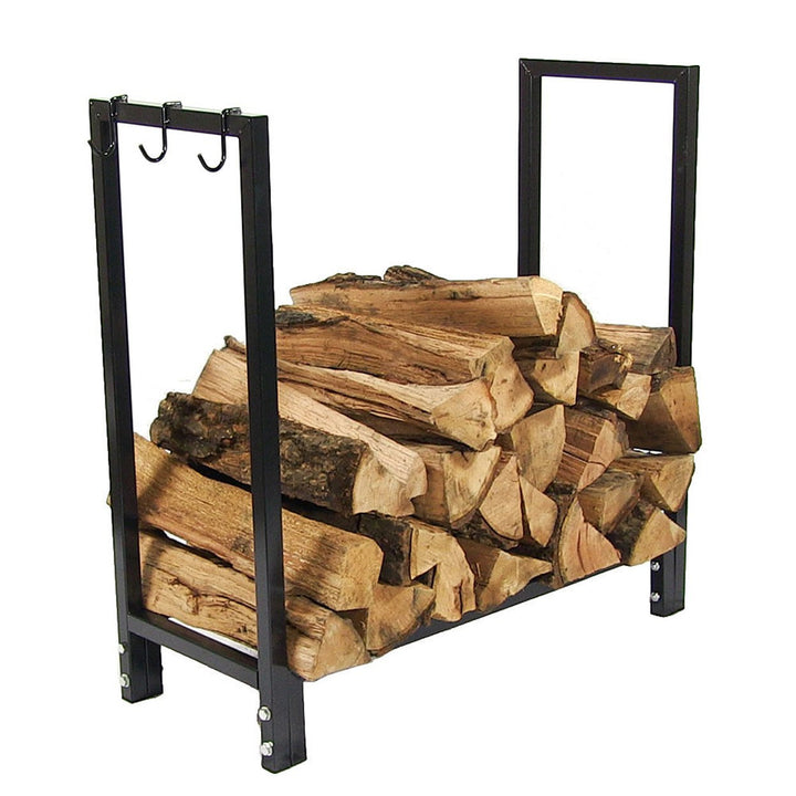 Sunnydaze 30 in Steel Firewood Log Rack with Fireplace Tool Hooks - Black Image 8