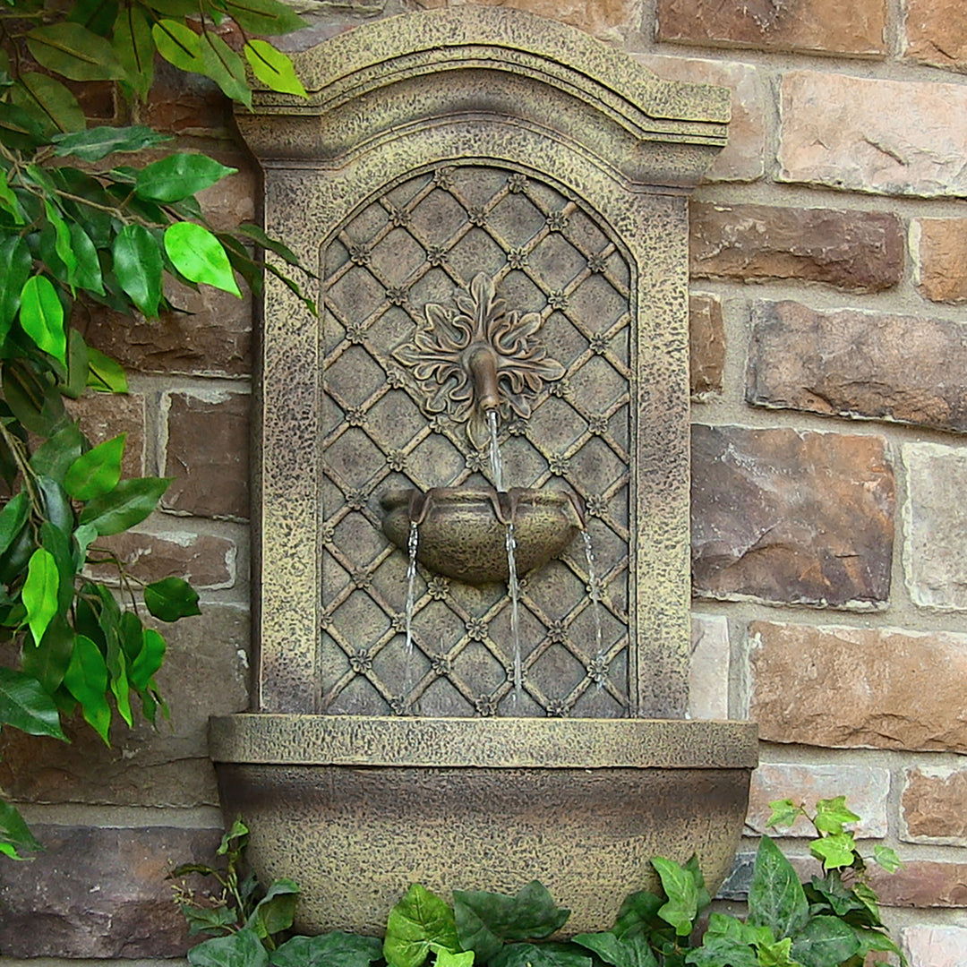 Sunnydaze Rosette Leaf Polystone Outdoor Solar Wall Fountain - Florentine Image 3