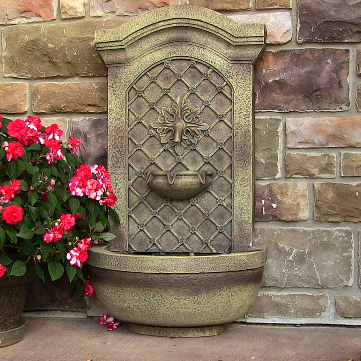 Sunnydaze Rosette Leaf Polystone Outdoor Solar Wall Fountain - Florentine Image 4