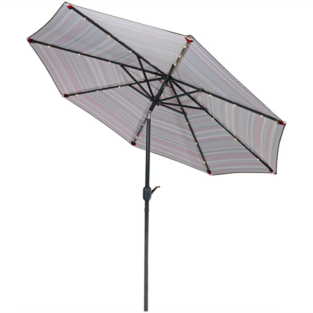 Sunnydaze 9 ft Solar Patio Umbrella with Lights, Tilt, and Crank - Red Image 12