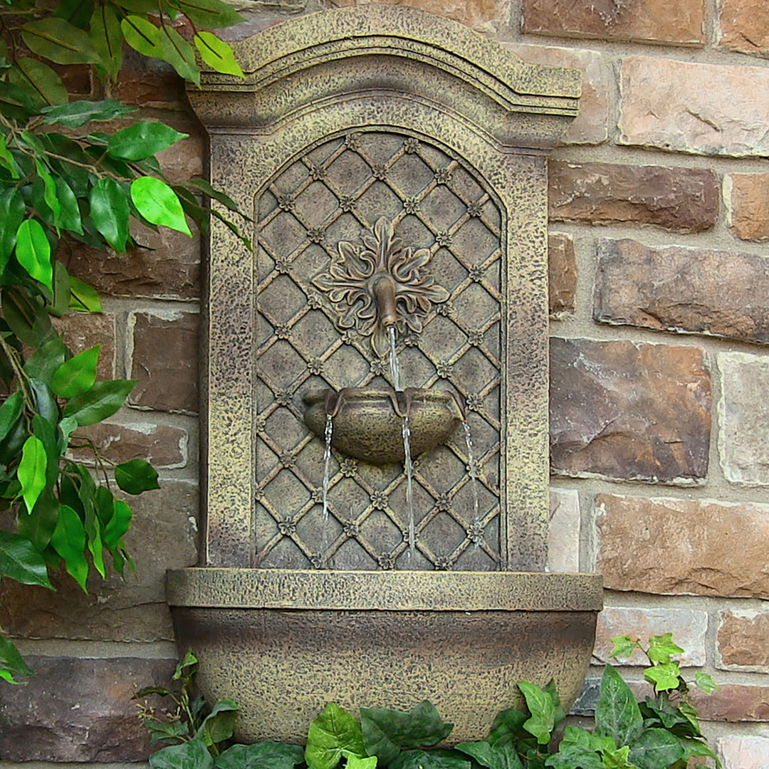 Sunnydaze Rosette Leaf Polystone Outdoor Wall Fountain - Florentine Stone Image 2