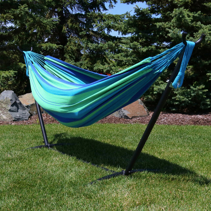 Sunnydaze Large Cotton Hammock with Steel Stand and Carrying Case - Oasis Image 4