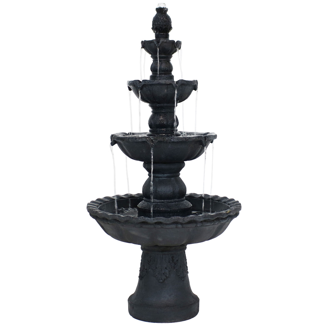 Sunnydaze Pineapple Resin Outdoor 4-Tier Water Fountain - Black Image 1