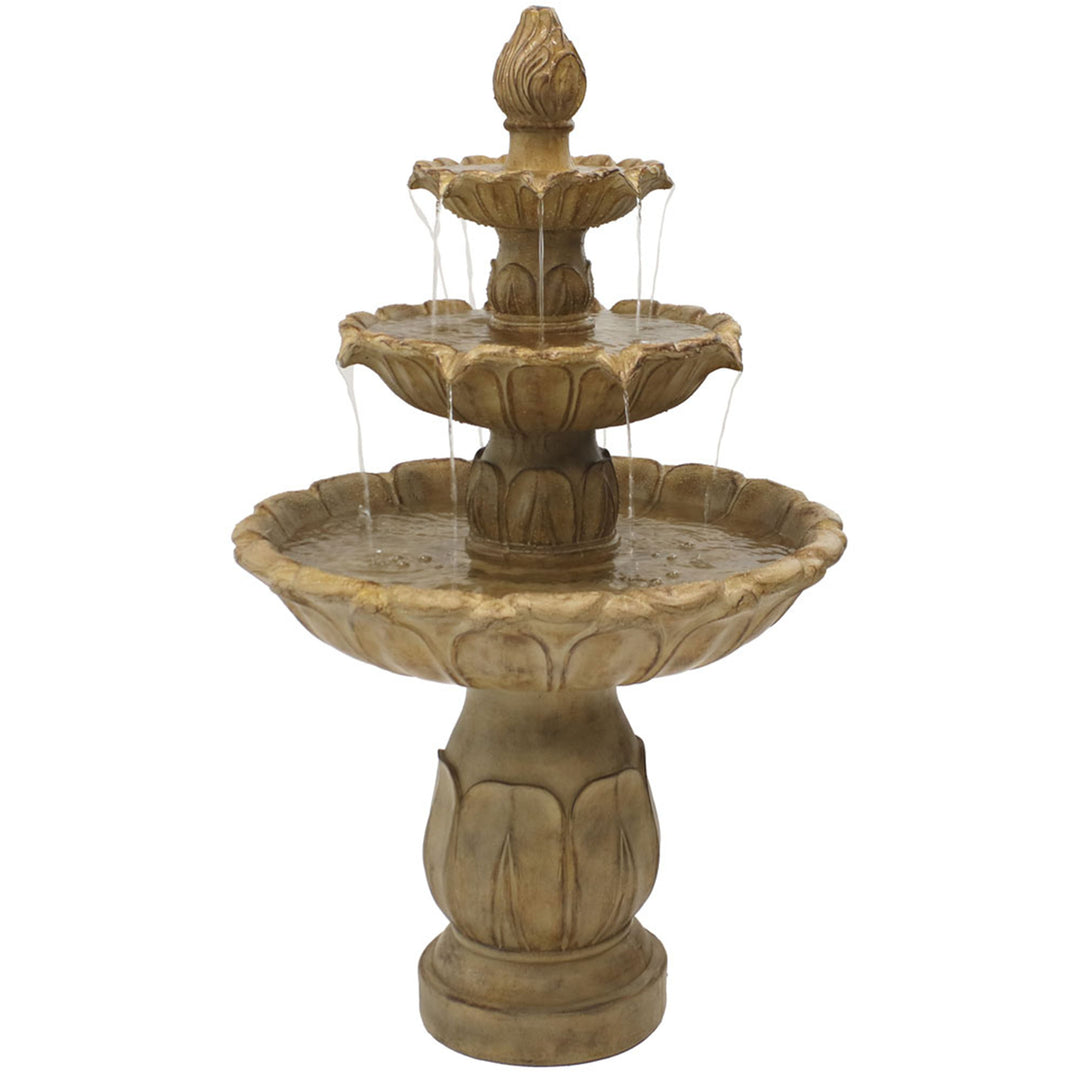 Sunnydaze Classic Tulip Polystone Outdoor 3-Tier Fountain - Stone Image 1