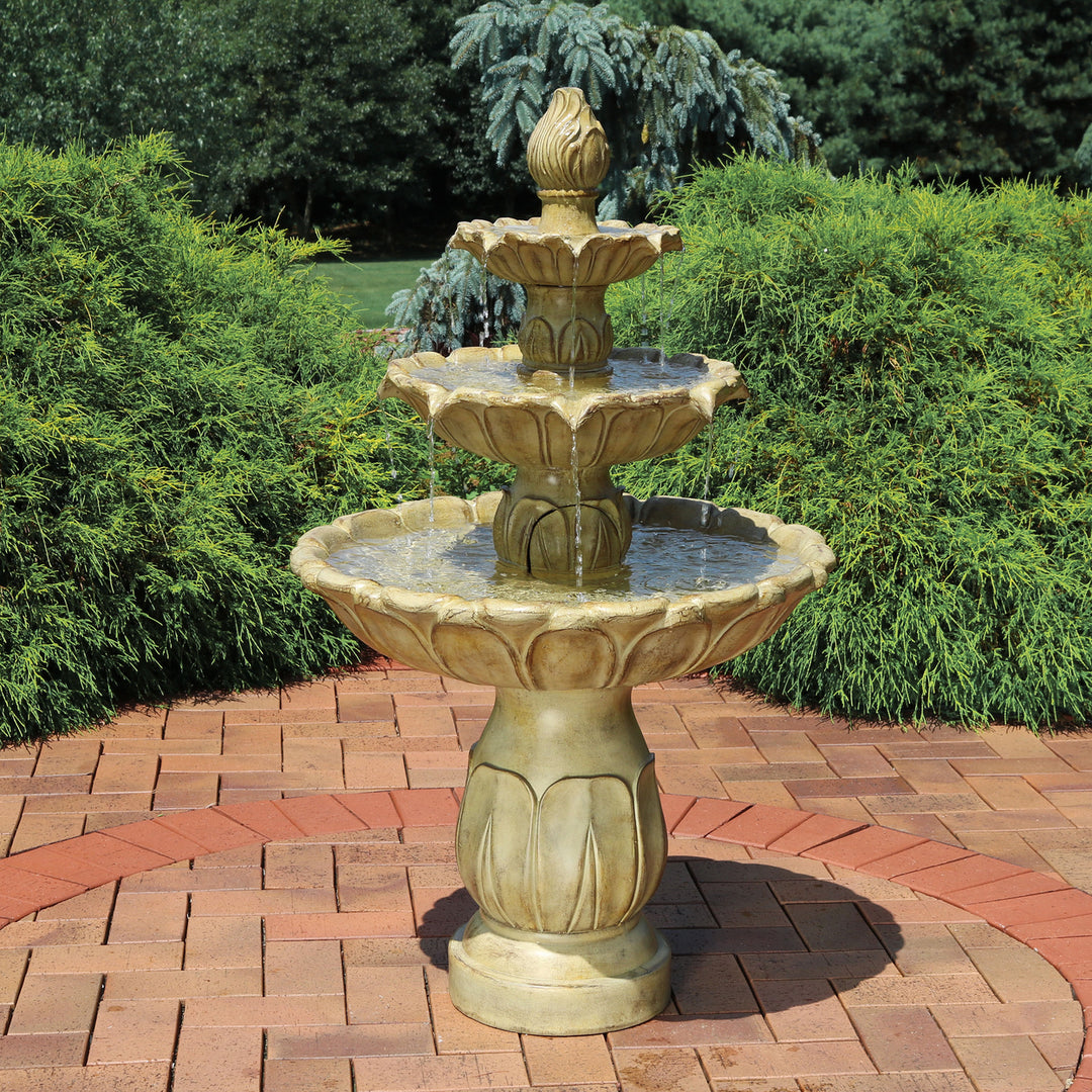 Sunnydaze Classic Tulip Polystone Outdoor 3-Tier Fountain - Stone Image 4