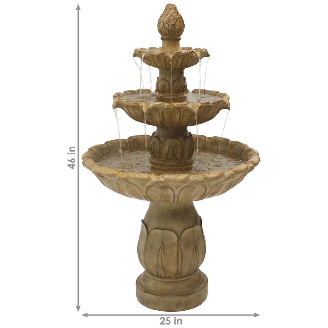 Sunnydaze Classic Tulip Polystone Outdoor 3-Tier Fountain - Stone Image 3