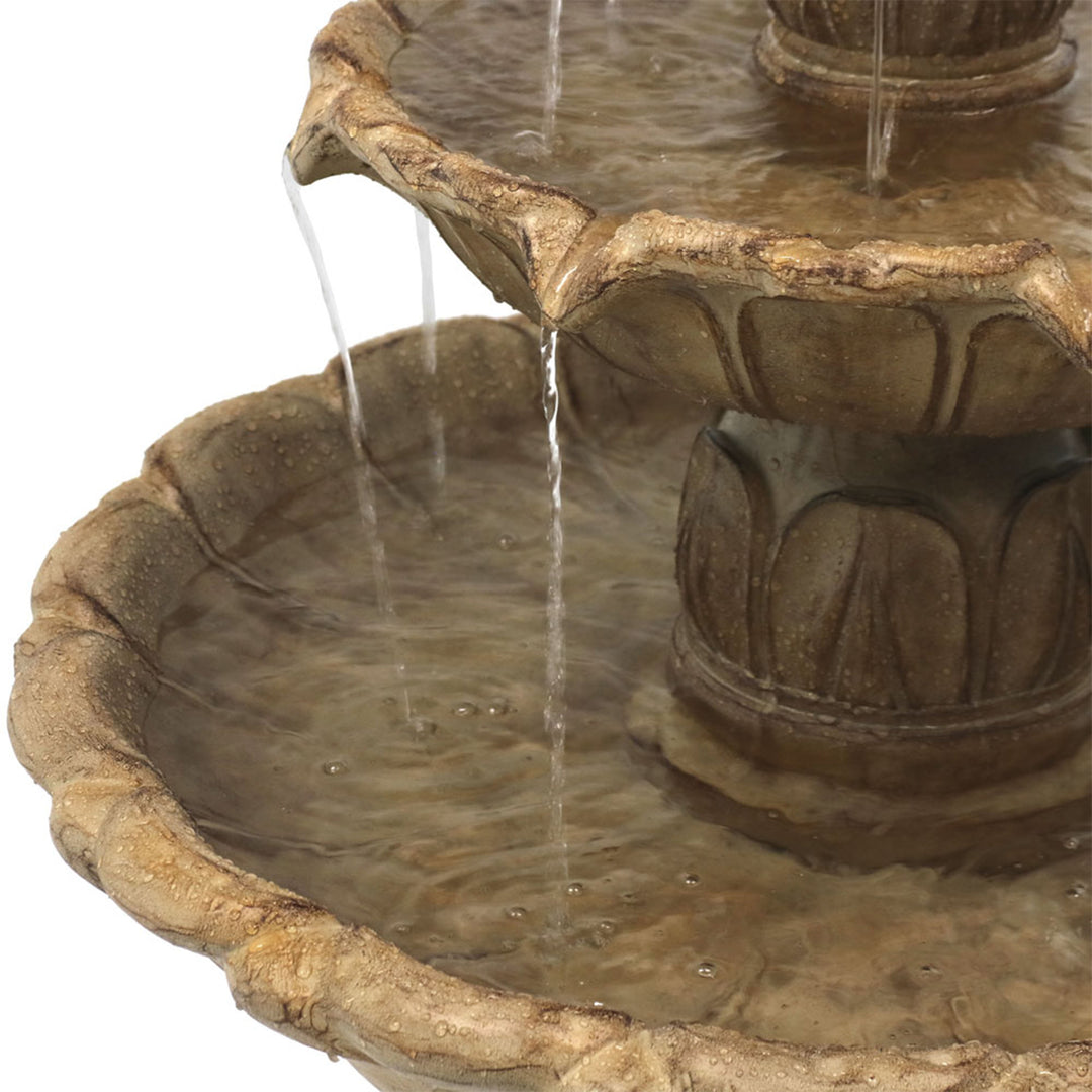 Sunnydaze Classic Tulip Polystone Outdoor 3-Tier Fountain - Stone Image 9