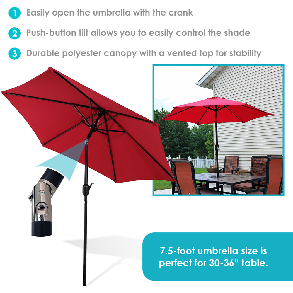 Sunnydaze 7.5 ft Aluminum Patio Umbrella with Tilt and Crank - Red Image 2