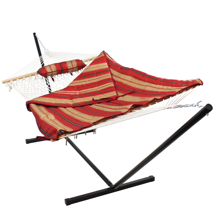 Sunnydaze Cotton Rope Hammock with Steel Stand and Pad/Pillow - Striped Image 10