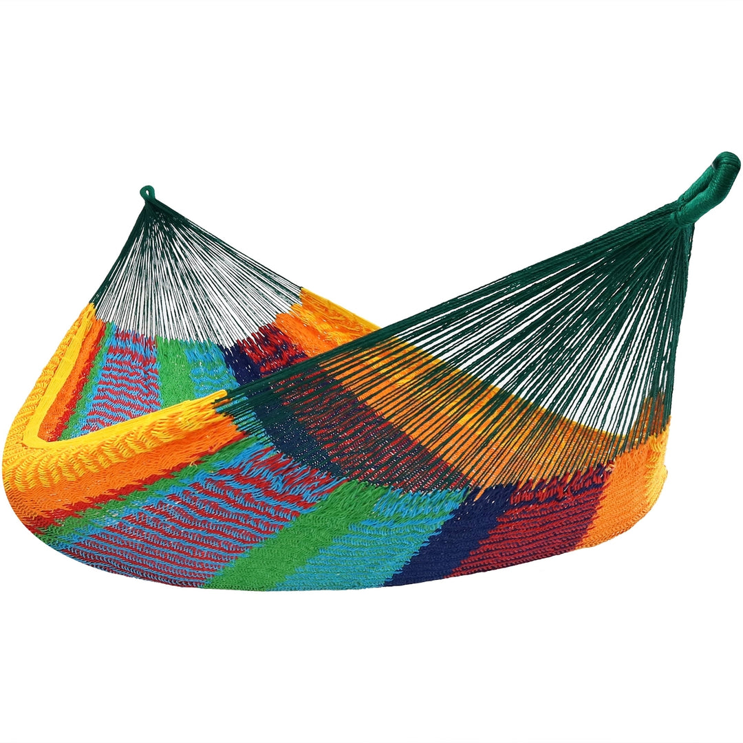 Sunnydaze 2-Person Cotton and Nylon Woven Fabric Hammock - Multi-Color Image 1