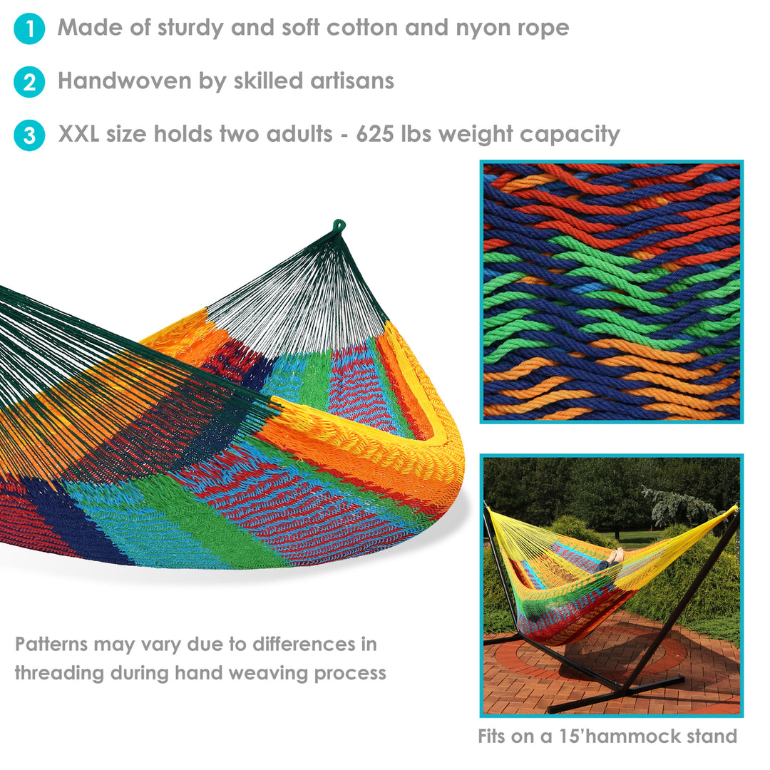 Sunnydaze 2-Person Cotton and Nylon Woven Fabric Hammock - Multi-Color Image 2