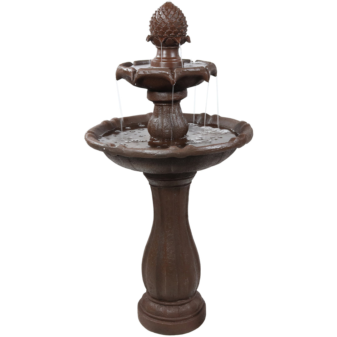 Sunnydaze Pineapple Outdoor 2-Tier Solar Fountain with Battery - Rust Image 1