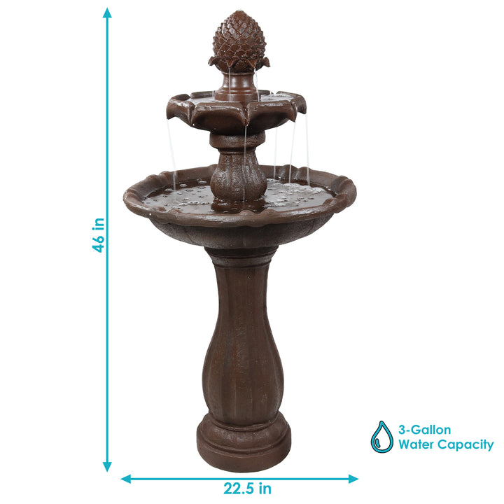 Sunnydaze Pineapple Outdoor 2-Tier Solar Fountain with Battery - Rust Image 3