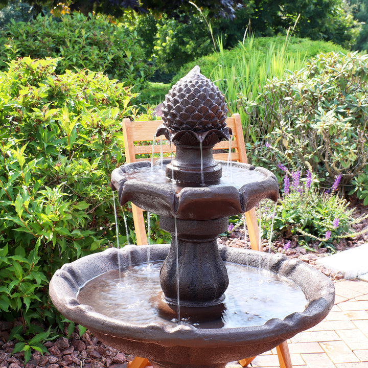 Sunnydaze Pineapple Outdoor 2-Tier Solar Fountain with Battery - Rust Image 6