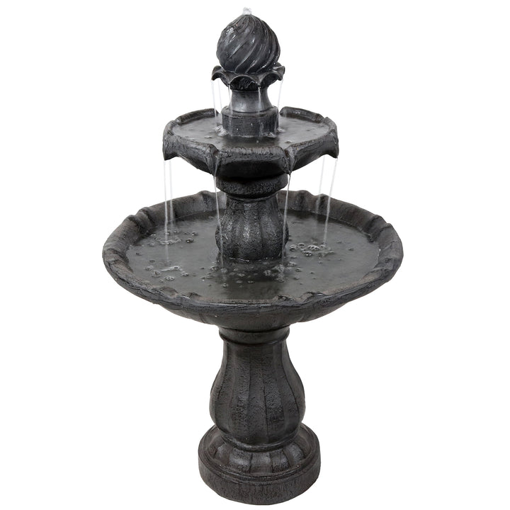 Sunnydaze Resin Outdoor 2-Tier Solar Water Fountain with Battery - Black Image 1