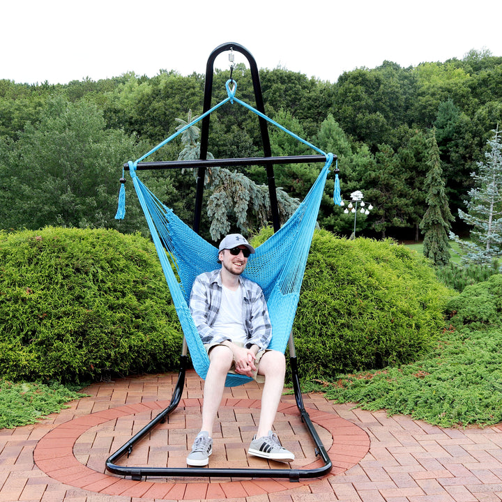 Sunnydaze Extra Large Hammock Chair with Adjustable Steel Stand - Sky Blue Image 12