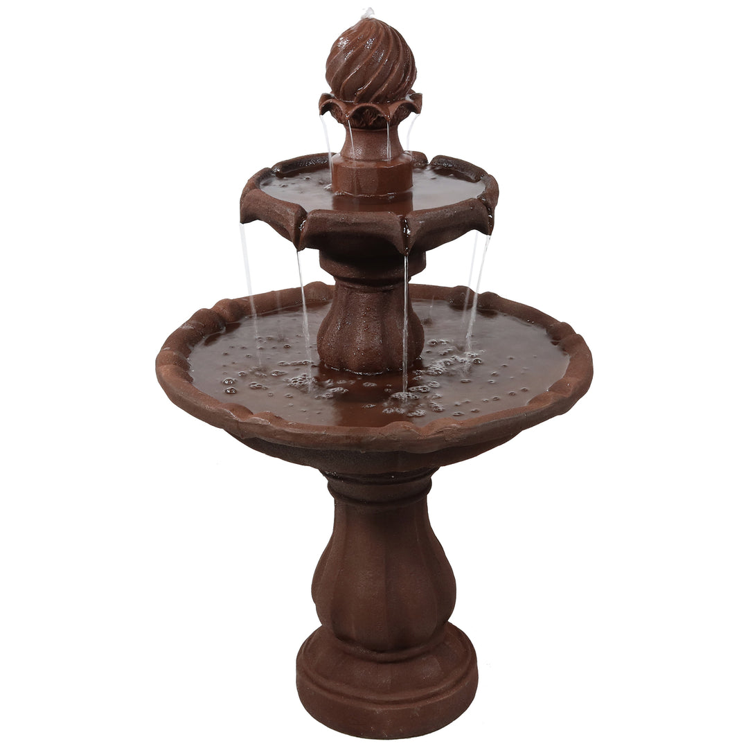 Sunnydaze Resin Outdoor 2-Tier Solar Water Fountain with Battery - Rust Image 1