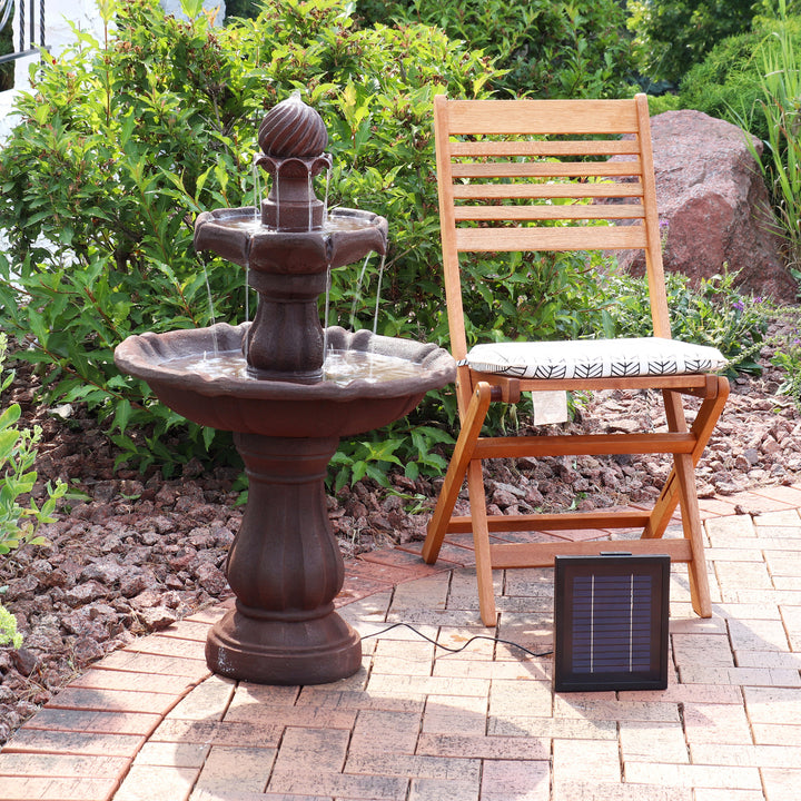 Sunnydaze Resin Outdoor 2-Tier Solar Water Fountain with Battery - Rust Image 4