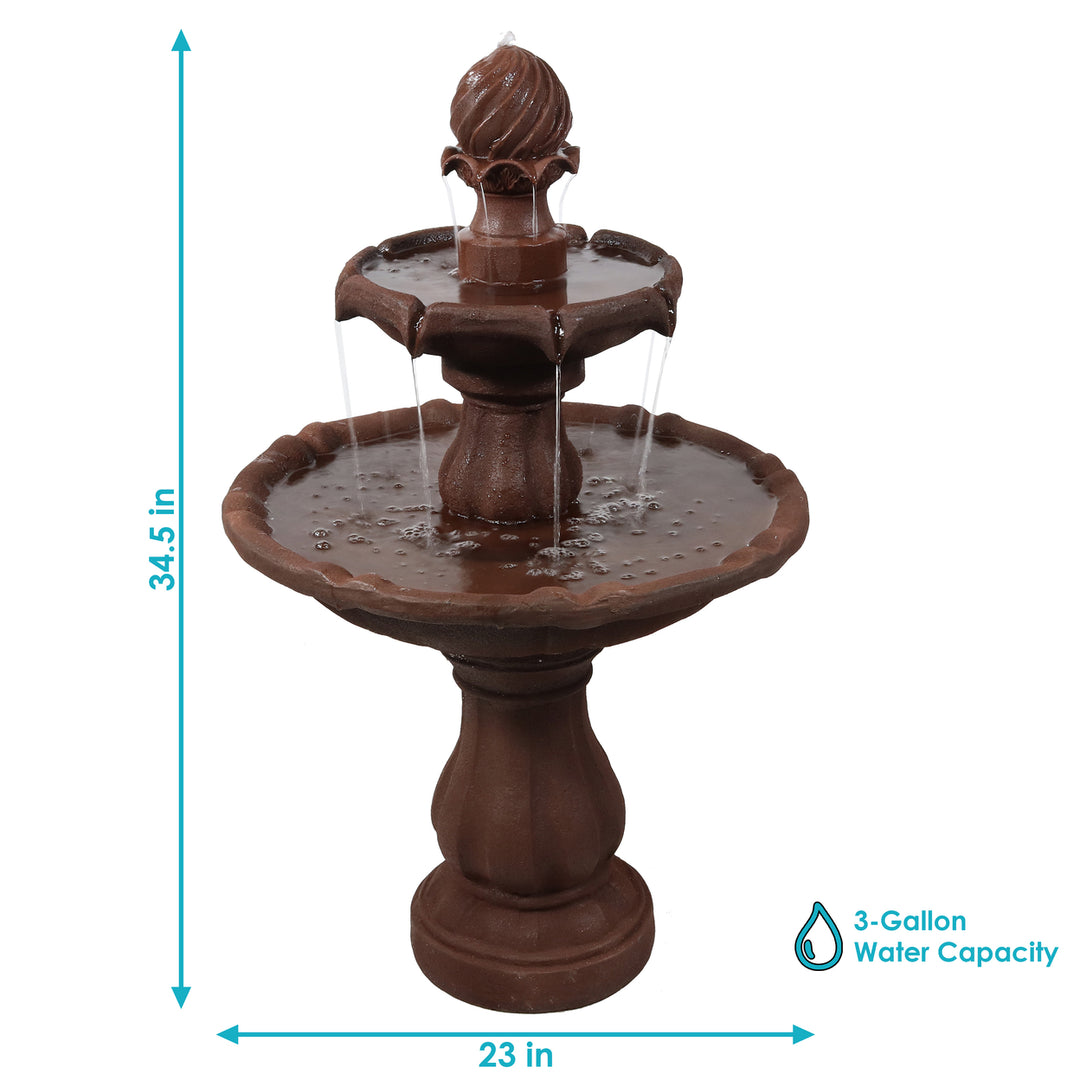 Sunnydaze Resin Outdoor 2-Tier Solar Water Fountain with Battery - Rust Image 3