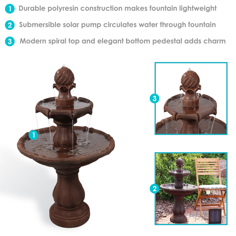 Sunnydaze Resin Outdoor 2-Tier Solar Water Fountain with Battery - Rust Image 2