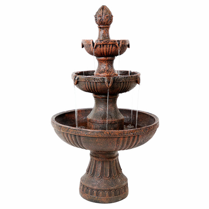 Sunnydaze Flower Blossom Resin Outdoor 3-Tier Fountain - Brown Image 1