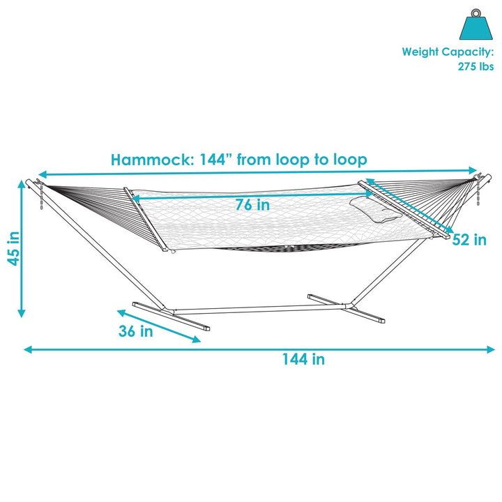 Sunnydaze Large Rope Hammock with Steel Stand and Pad/Pillow - Green Stripe Image 3