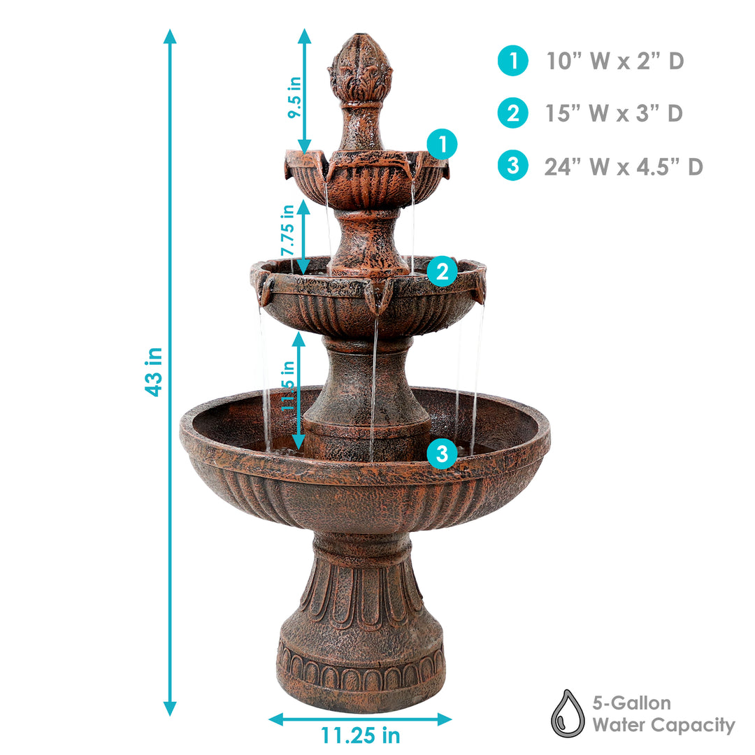 Sunnydaze Flower Blossom Resin Outdoor 3-Tier Fountain - Brown Image 3