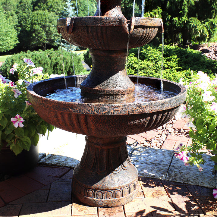 Sunnydaze Flower Blossom Resin Outdoor 3-Tier Fountain - Brown Image 6