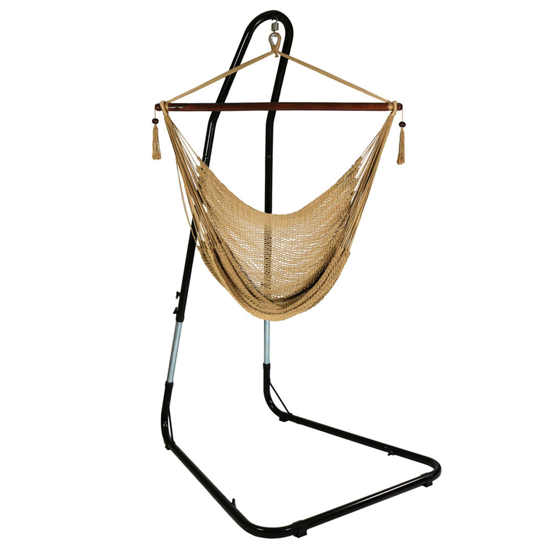 Sunnydaze Extra Large Hammock Chair with Adjustable Steel Stand - Tan Image 1