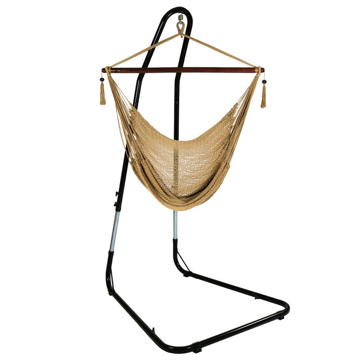 Sunnydaze Extra Large Hammock Chair with Adjustable Steel Stand - Tan Image 1