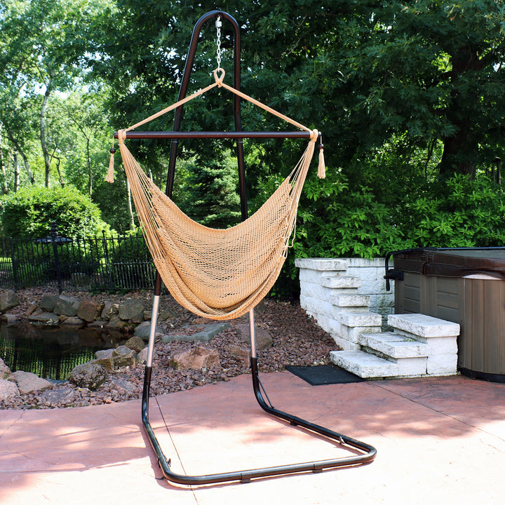 Sunnydaze Extra Large Hammock Chair with Adjustable Steel Stand - Tan Image 3