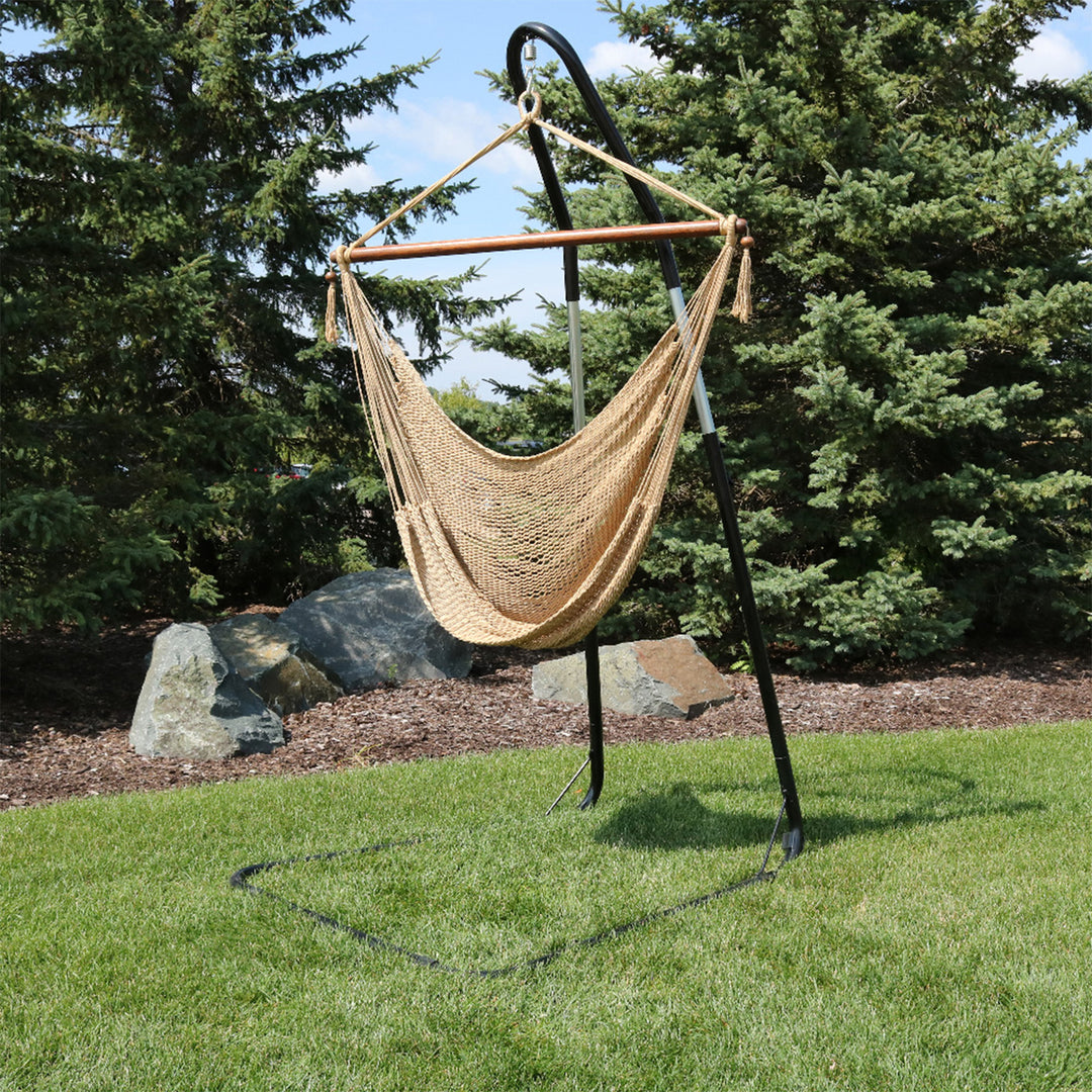 Sunnydaze Extra Large Hammock Chair with Adjustable Steel Stand - Tan Image 4