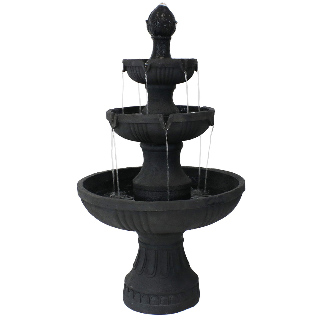 Sunnydaze Flower Blossom Resin Outdoor 3-Tier Fountain - Black Image 1