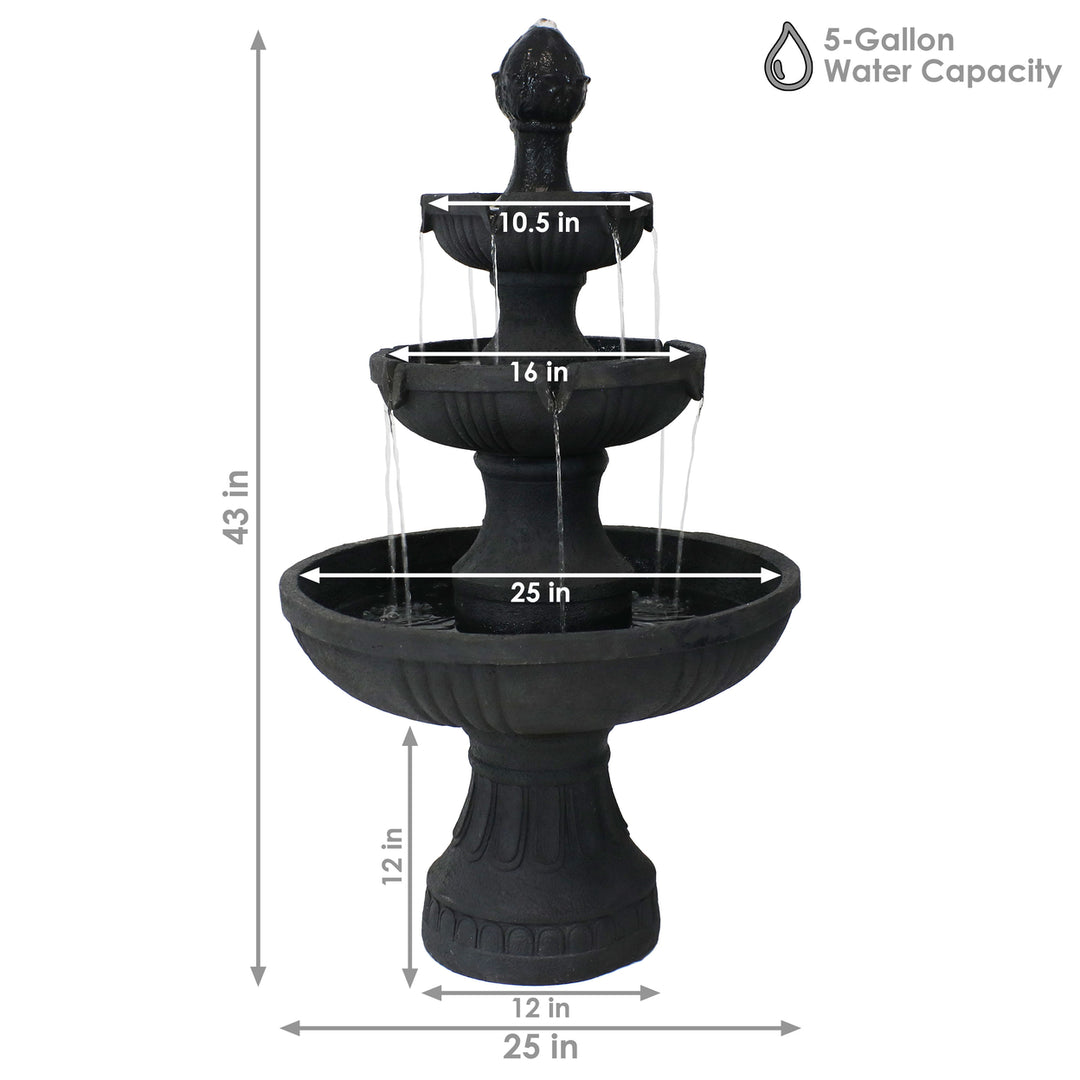 Sunnydaze Flower Blossom Resin Outdoor 3-Tier Fountain - Black Image 3