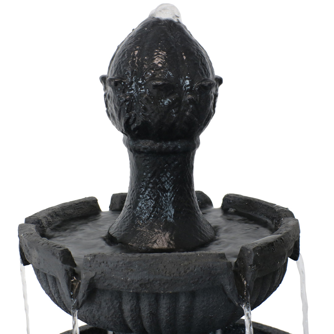 Sunnydaze Flower Blossom Resin Outdoor 3-Tier Fountain - Black Image 5