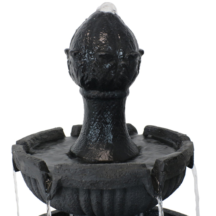 Sunnydaze Flower Blossom Resin Outdoor 3-Tier Fountain - Black Image 5