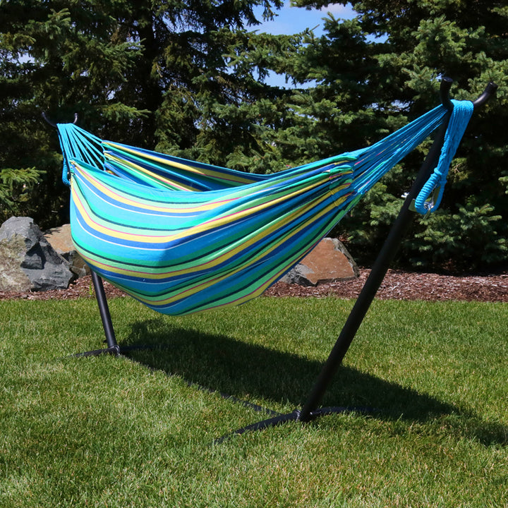 Sunnydaze Cotton Hammock with Steel Stand and Carrying Case - Sea Grass Image 4